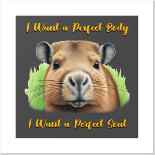 Capybara i want a perfect body i want a perfect soul Shirt, Funny Capybara Meme T-Shirt Posters and Art